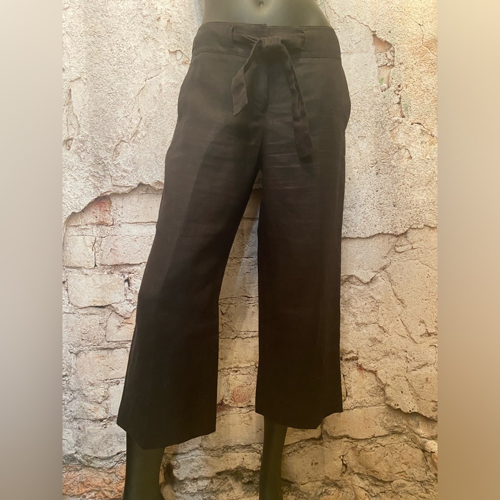 Talbots Pure Irish Linen Black Belted Crop Pants